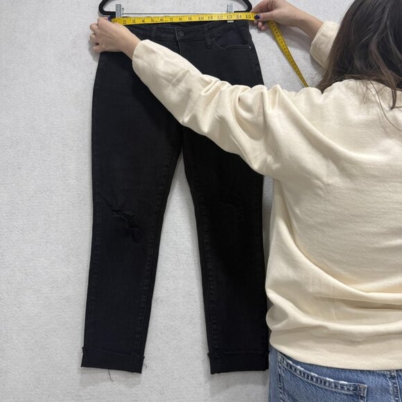 Judy Blue Jeans Womens 7/28 Black Slim Fit Distressed Cuffed Ankle Denim Stretch - Picture 6 of 12